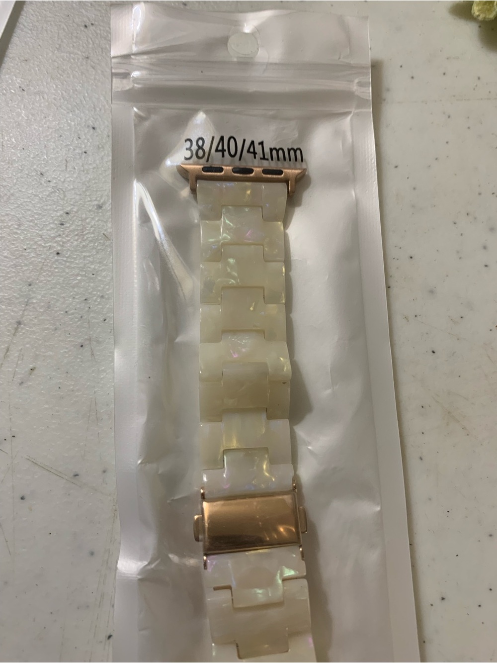 2-Apple Pearlescent White Resin Link Watch Bands Rose Gold Hardware - 38/40/41mm